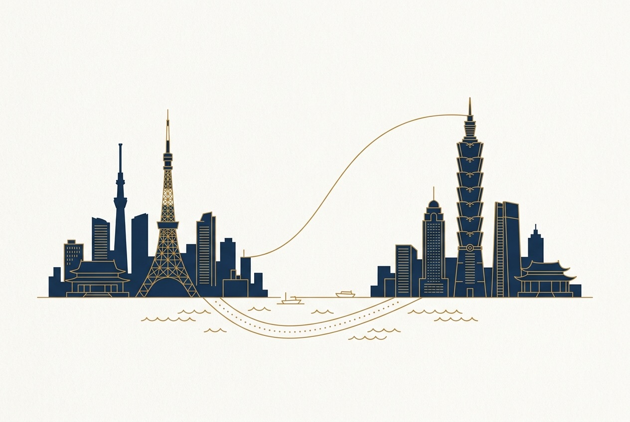 東京與台北天際線的連結插畫